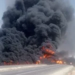 خطأ مروري تسبب باحتراق صهريج