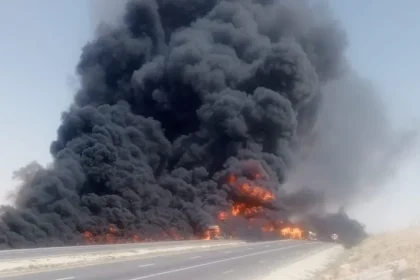 خطأ مروري تسبب باحتراق صهريج