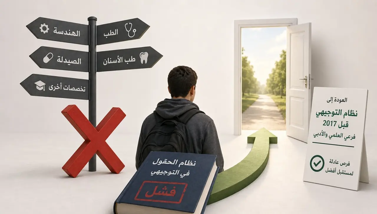 طالب يرى لوحة "اختلالات نظام الحقول" ويختار العودة لنظام التوجيهي القديم العادل.