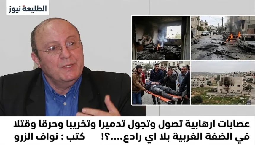 رجل ينظر للأمام ويتحدث وبجانبه 4 صور لسيارات ومبانٍ محترقة وجريح على حمالة، وتحتهم عنوان مقال بالأسود.