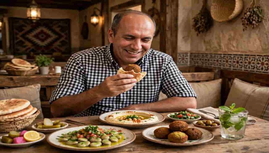 الكاتب طلعت شناعة يتناول فول وحمص وفلافل شعبي بابتسامة في مطعم تراثي أردني أصيل