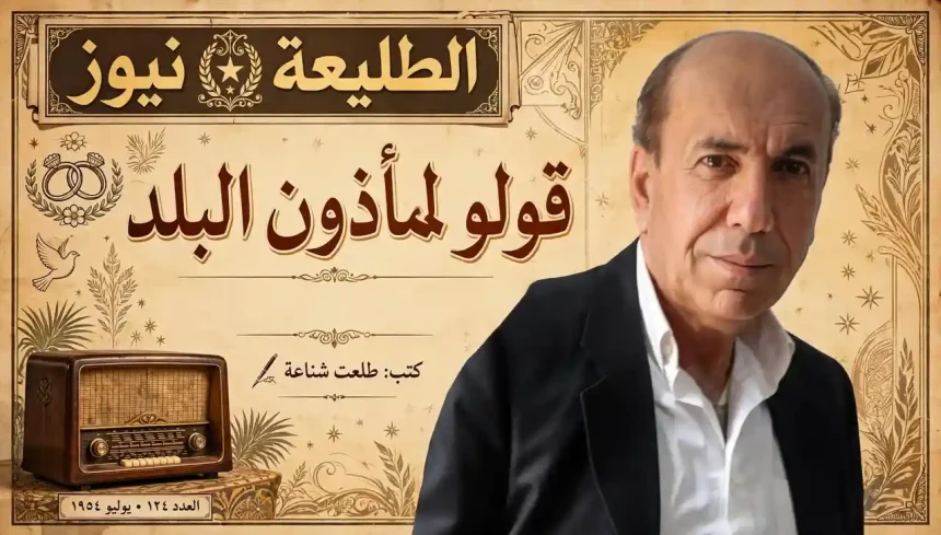 قولو لمأذون البلد 52 صورة الكاتب طلعت شناعة مع عنوان المقال وراديو قديم يرمز لثورة يوليو ومحمد رشدي.
